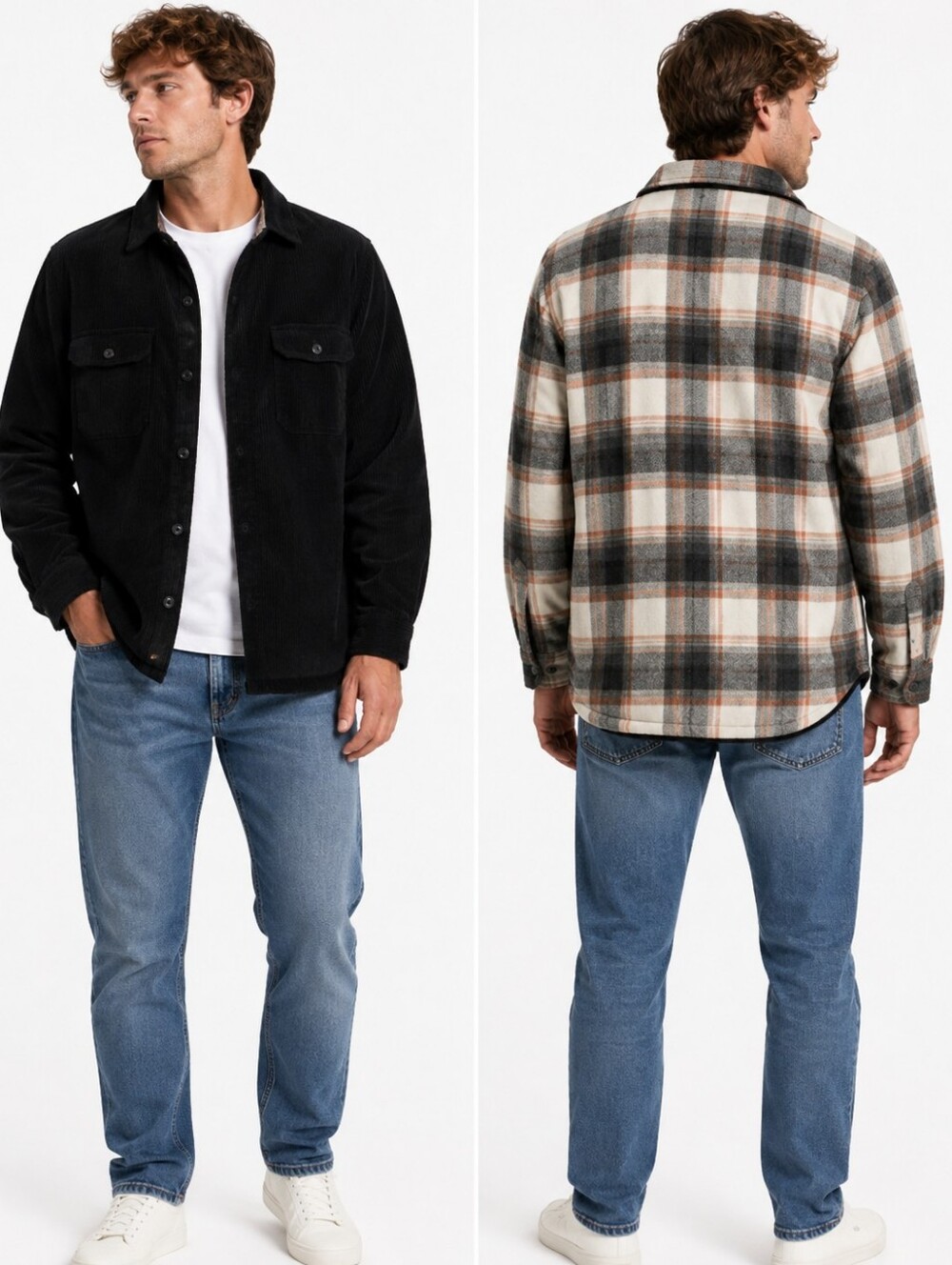 Love Tree Black Corduroy Shirt Jacket with Plaid Lining